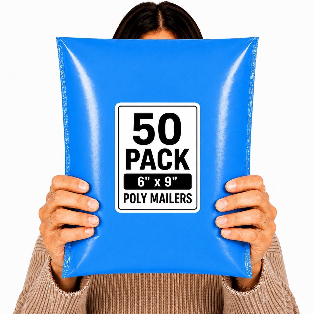 POLYMAILERS BLUE SHIPPING BAGS (50 PACK) 6" X 9" SELF SEAL MAILERS NEW